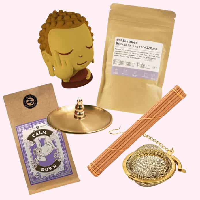 entspannungstee, räucherstäbchen, Buddha Knautschball