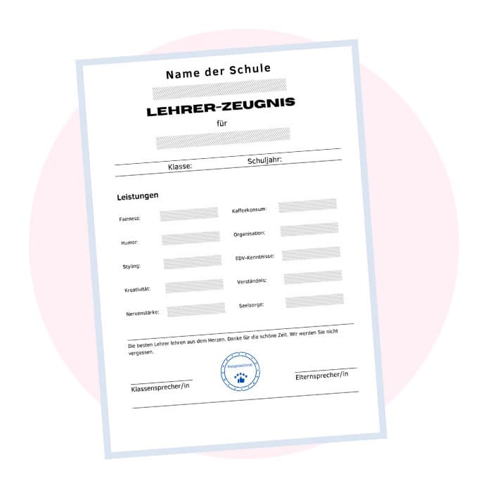 Abschiedsgeschenke für den Lehrer Zeugnis