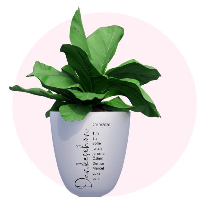 Abschiedsgeschenk für den Lehrer Blumentopf mit Unterschrift
