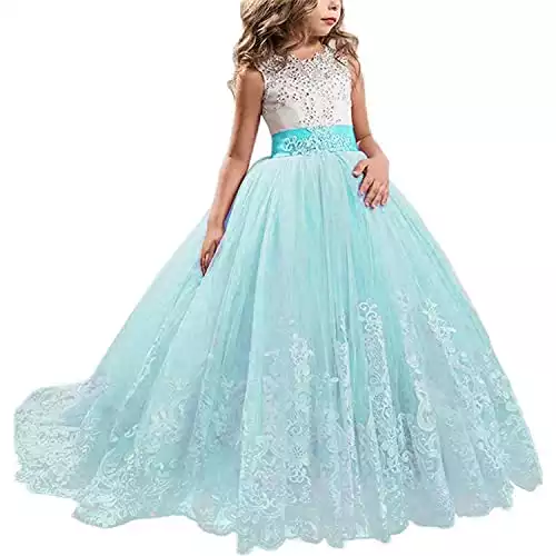 TTYAOVO Mädchen bodenlangen Spitze Prinzessin Kleid