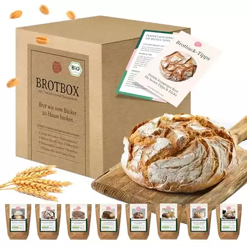Bio Brotbox Starterset mit 8 Brotbackmischungen - Geschenk zum Einzug