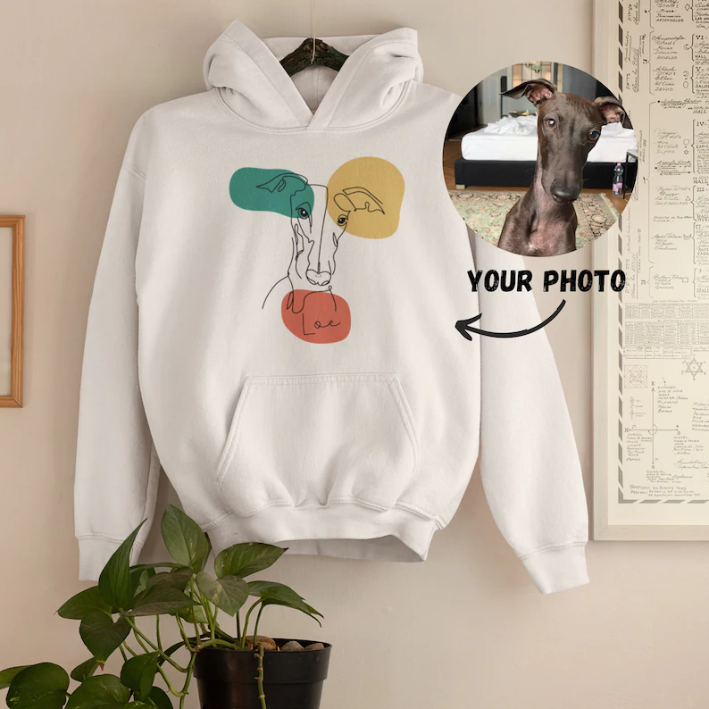 Benutzerdefinierte Linie Zeichnung Hund Hoodie, personalisiert