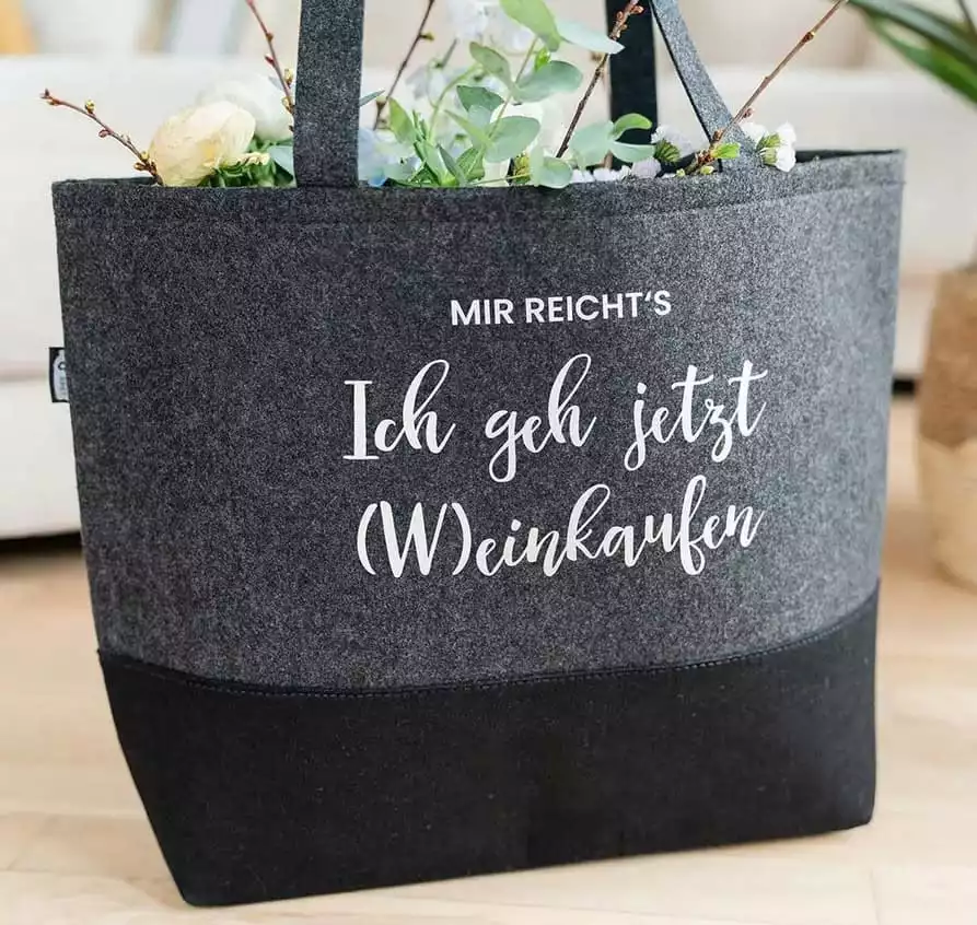 Personalisierbare Filztasche mit Text