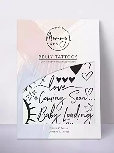 50 Temporäre Babybauch Tattoos. Das Original von Mommy SPA hautfreundlich und umweltfreundlich.