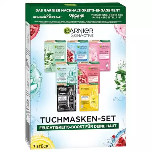 Garnier Tuchmasken Set für jeden Hauttyp, 7 Gesichtsmasken I vegane Formel