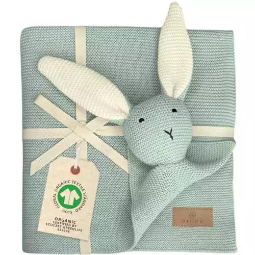 DIKOS® Original Babydecke SCHMUSE-HASE Mint | GOTS Bio Baumwolle Neugeborene