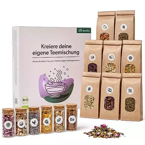 Tee-Set-Geschenk zum selber mischen, mit 14 Bio-Tee-Sorten