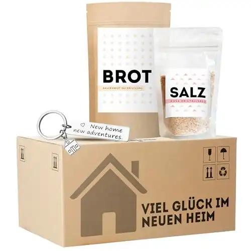 MeerBach & Rose originelles Brot und Salz Geschenk zum Einzug im mini Umzugskarton