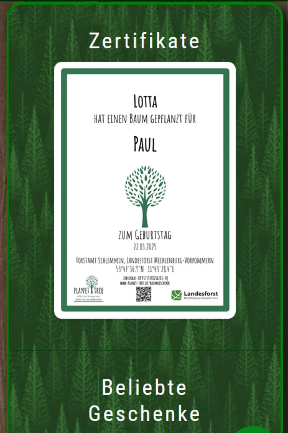 Planet tree nachhaltiges Geschenk zum Abschied