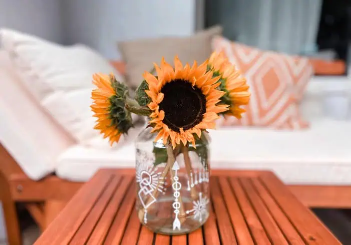 Sonnenblumen Glas bemalt Boho Mitbringsel brunch