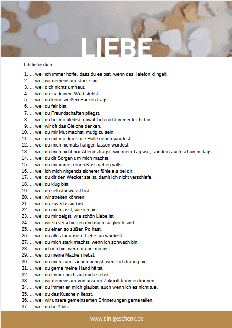 Liste Liebeserklärung