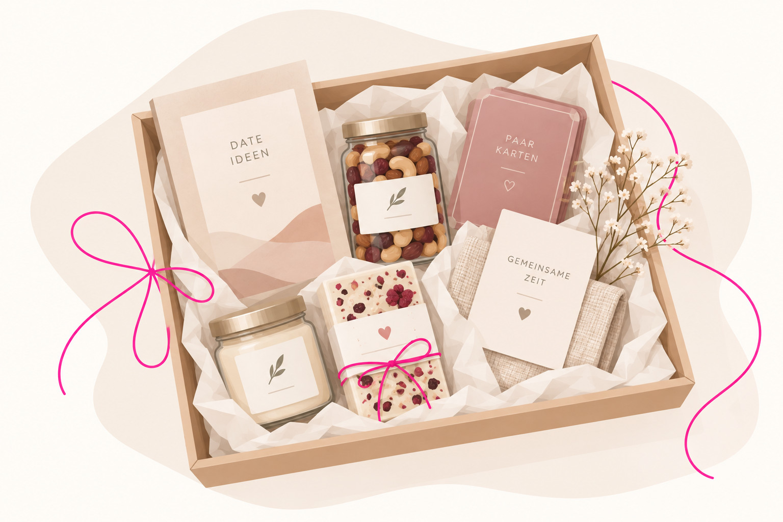 Date-Night-Geschenkbox mit Date-Ideen, Kartenspiel, Snacks und Gutschein für gemeinsame Zeit